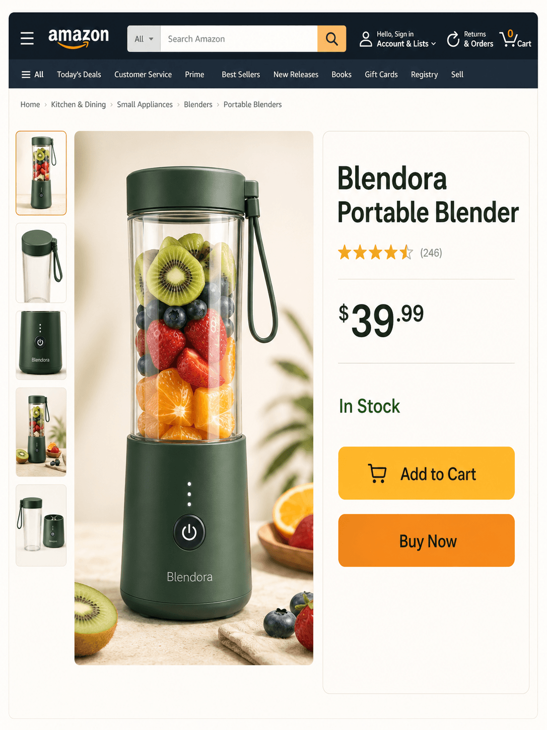 Amazon listing page for a portable blender